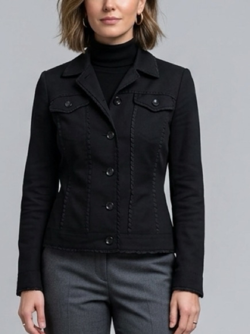 ESCADA Black Ruffle Trim Button Front Blazer Jacket Blazer Size 36 (US 6)